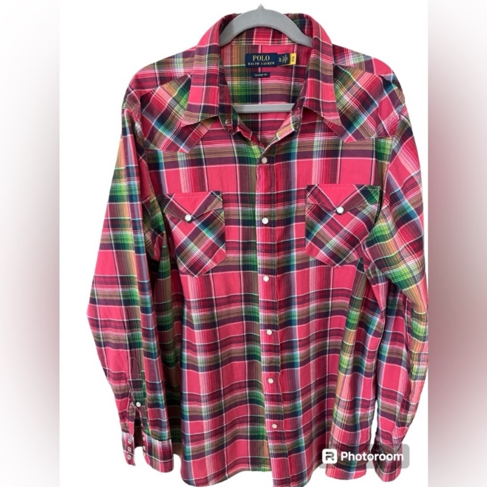 Polo Ralph Lauren red plaid button up shirt.  Size XL.  In good condition!